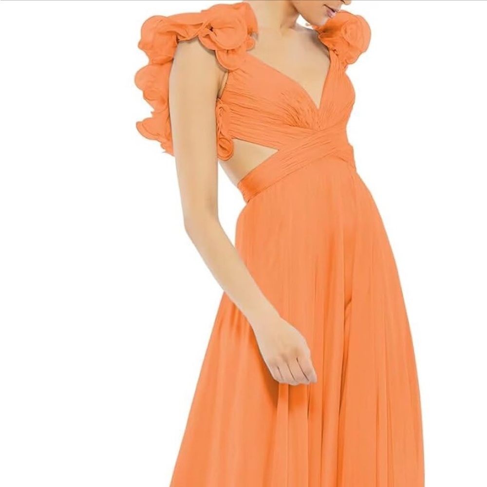 Lawrncedw Chiffon Ruffle Dress V Neck Long Dress Backless Formal Evening Gown